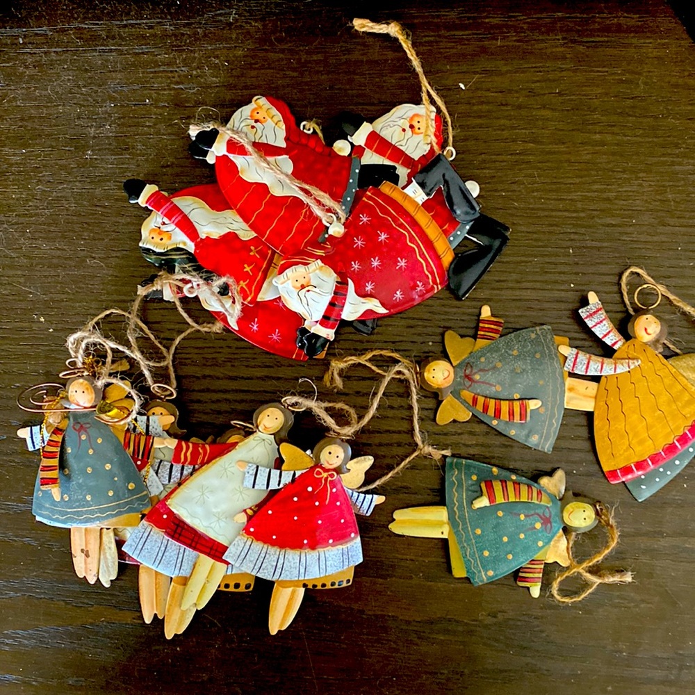 Tin angel and Santa ornaments - 15 pieces